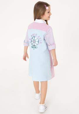 Kız Çocuk Renkli Uzun Kol Polo Yaka Payet Detaylı Dokuma Elbise - 50301083016