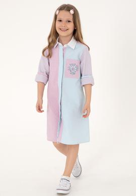 Kız Çocuk Renkli Uzun Kol Polo Yaka Payet Detaylı Dokuma Elbise - 50301083016