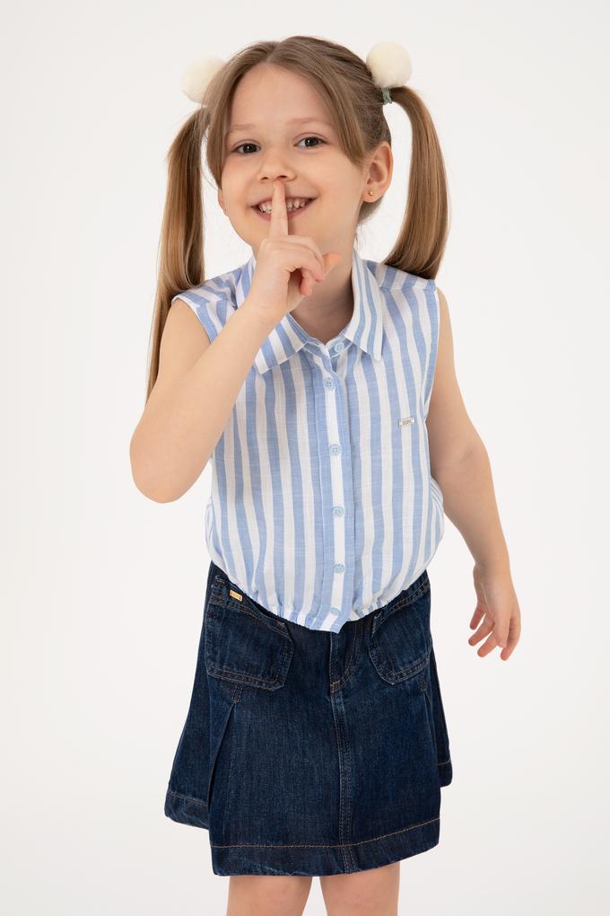 Kız Çocuk Mavi Çizgili Kolsuz Gömlek
