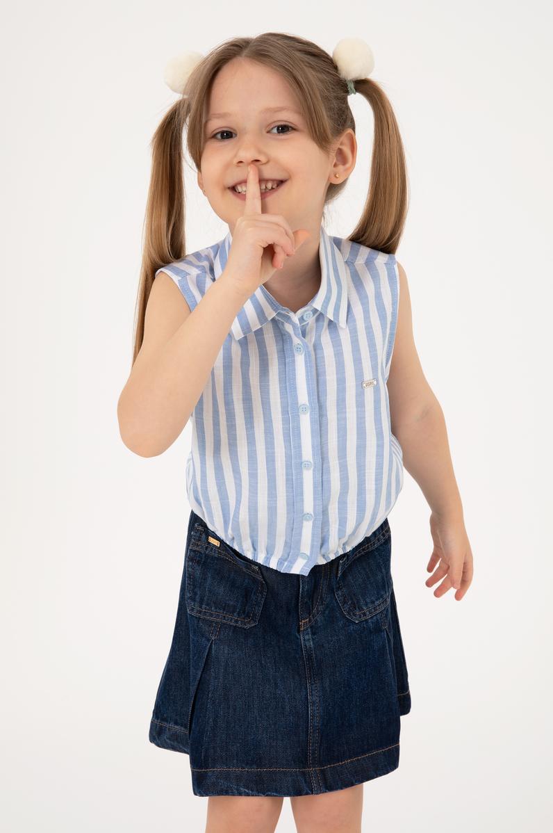 Kız Çocuk Mavi Çizgili Kolsuz Gömlek