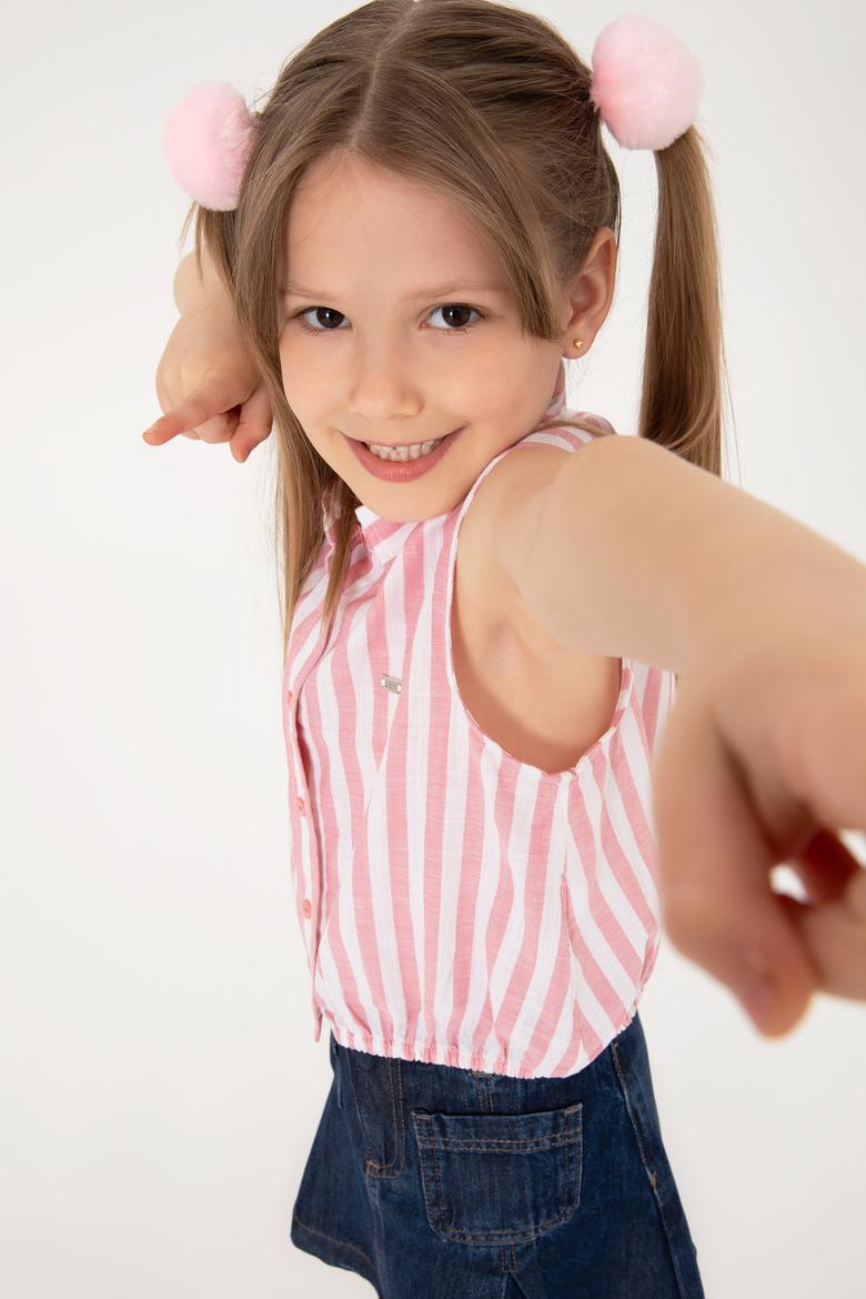 Kız Çocuk Pembe Çizgili Kolsuz Gömlek - 50306618001