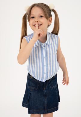 Kız Çocuk Mavi Çizgili Kolsuz Gömlek - 50306618022