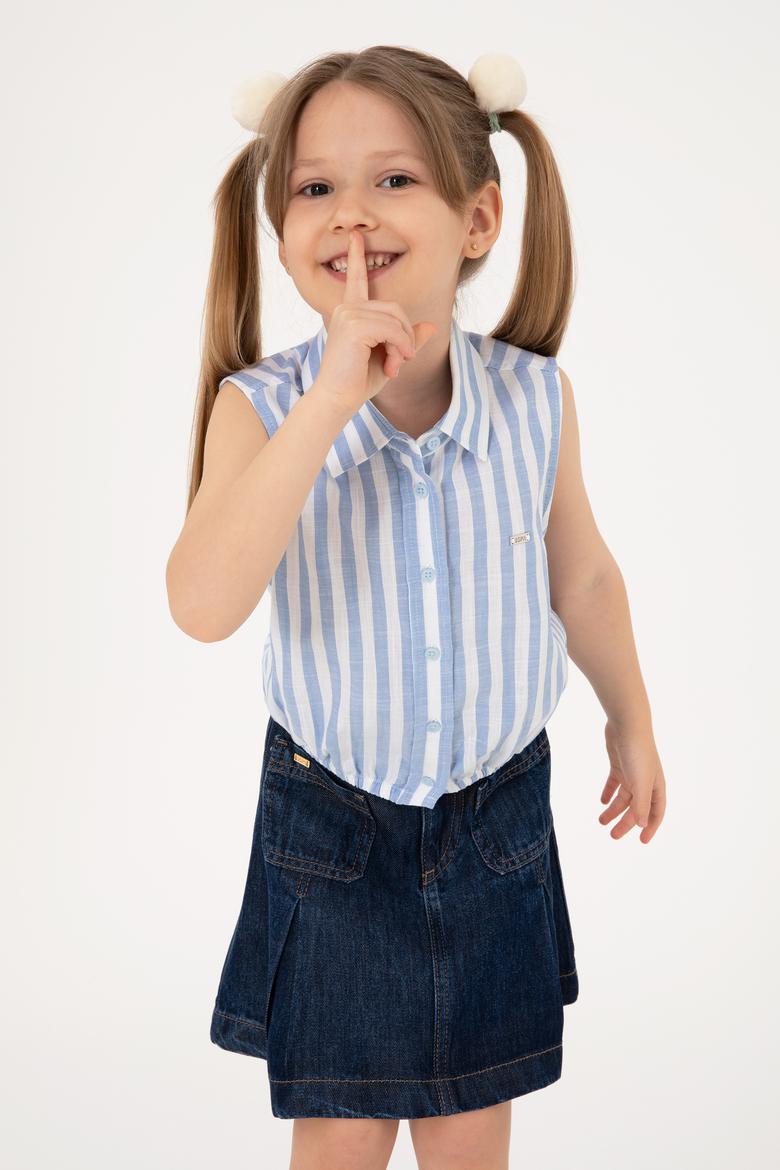 Kız Çocuk Mavi Çizgili Kolsuz Gömlek - 50306618022