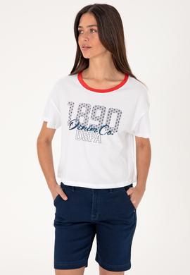 Kadın Beyaz Bisiklet Yaka Tişört - 50299732005