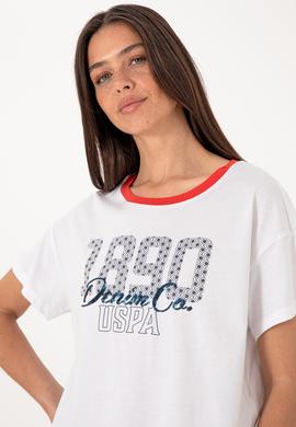 Kadın Beyaz Bisiklet Yaka Tişört - 50299732005