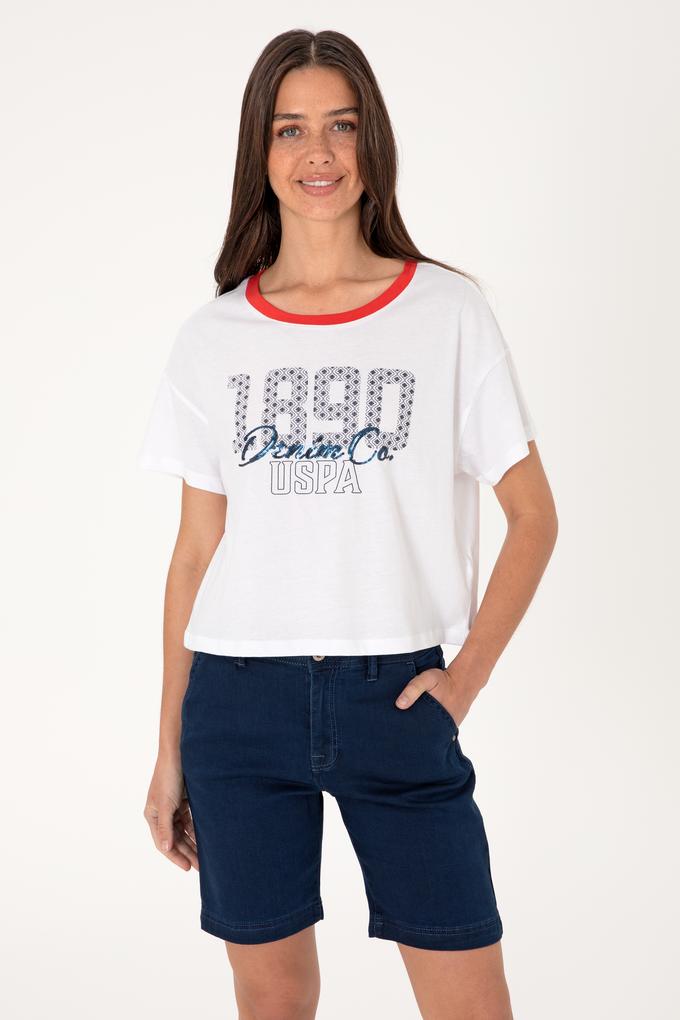 Kadın Beyaz Bisiklet Yaka Tişört