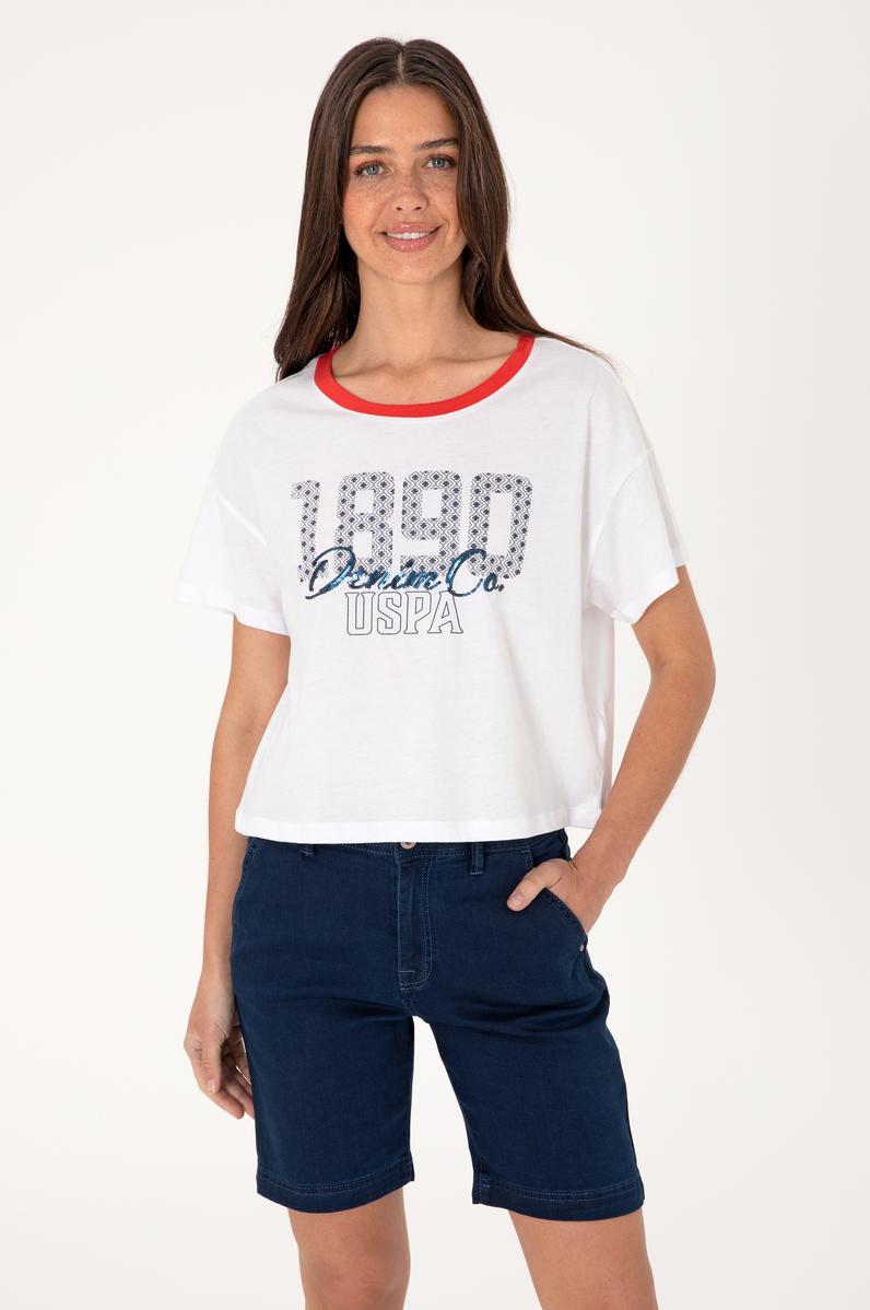 Kadın Beyaz Bisiklet Yaka Tişört