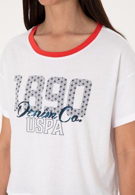 Kadın Beyaz Bisiklet Yaka Tişört - 50299732005