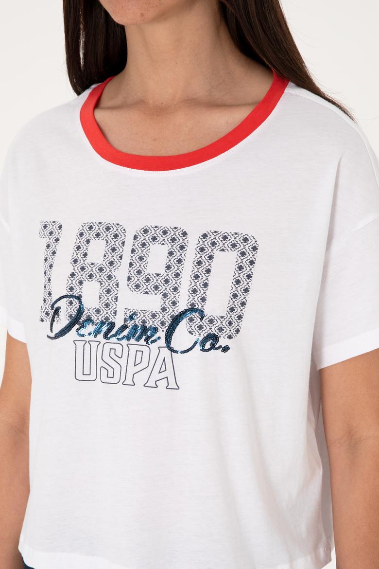 Kadın Beyaz Bisiklet Yaka Tişört - 50299732005