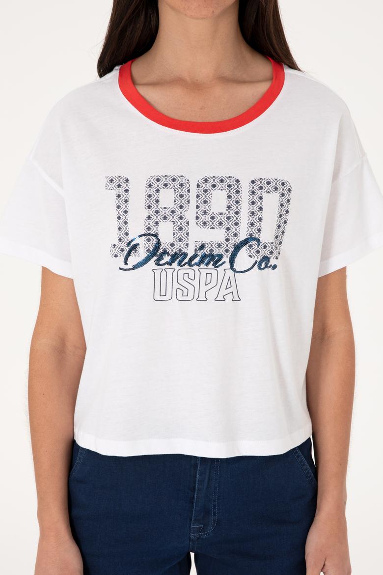 Kadın Beyaz Bisiklet Yaka Tişört - 50299732005