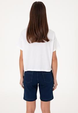 Kadın Beyaz Bisiklet Yaka Tişört - 50299732005