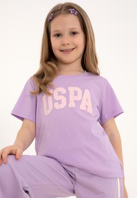 Kız Çocuk Lila Bisiklet Yaka Pamuk Simli Uspa Baskılı Basic Tişört - 50306042065