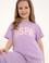 Kız Çocuk Lila Bisiklet Yaka Pamuk Simli Uspa Baskılı Basic Tişört