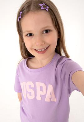 Kız Çocuk Lila Bisiklet Yaka Pamuk Simli Uspa Baskılı Basic Tişört - 50306042065