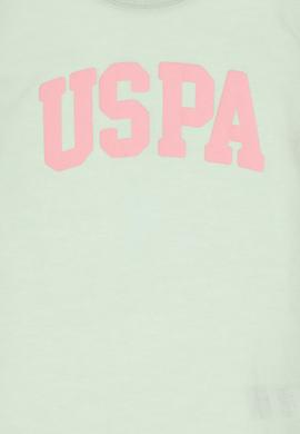 Kız Çocuk Su Yeşili Bisiklet Yaka Pamuk Simli Uspa Baskılı Basic Tişört - 50306042083