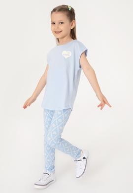 Kız Çocuk Açık Mavi Kalp Desenli İnterlok Eşofman Altı - 50306278025