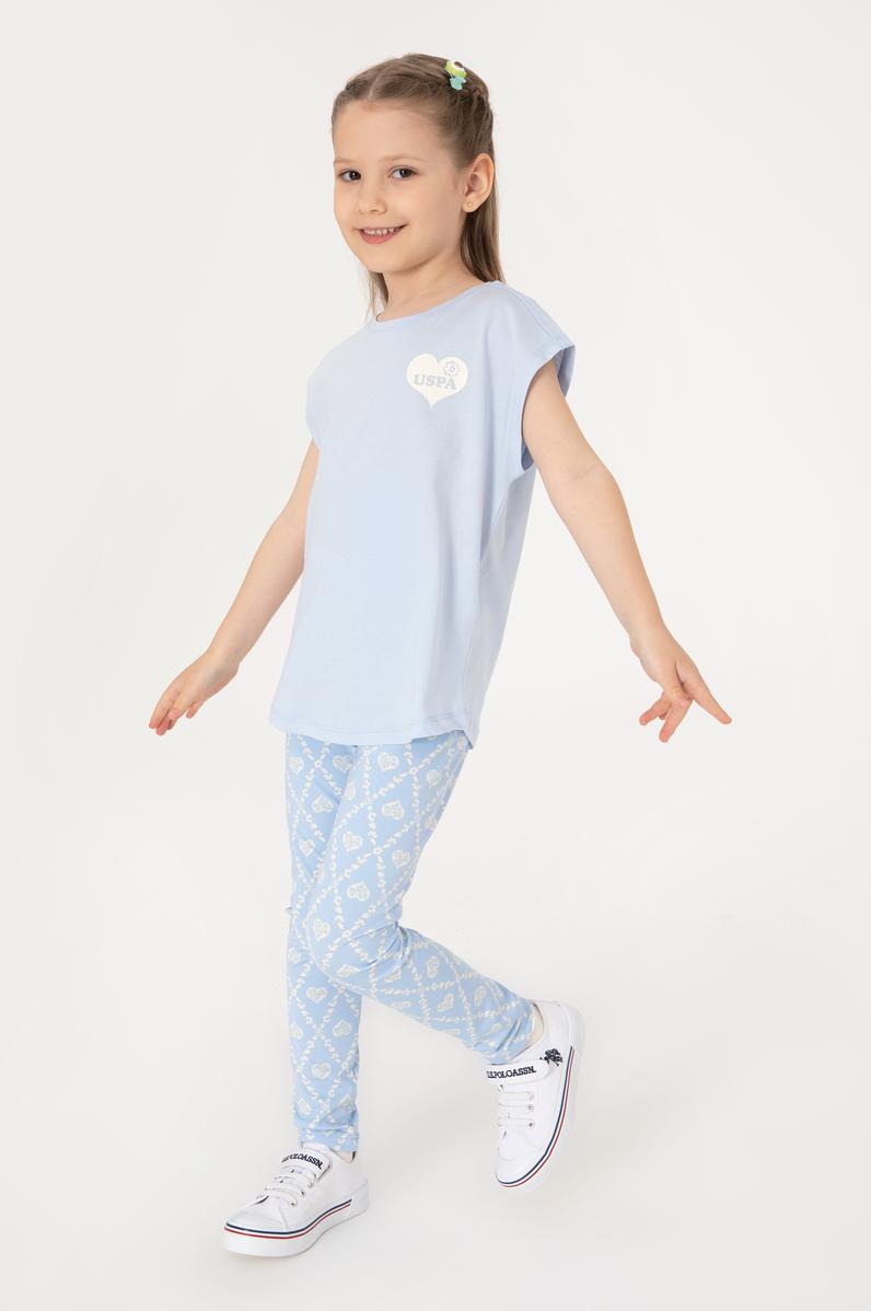 Kız Çocuk Açık Mavi Kalp Desenli İnterlok Eşofman Altı