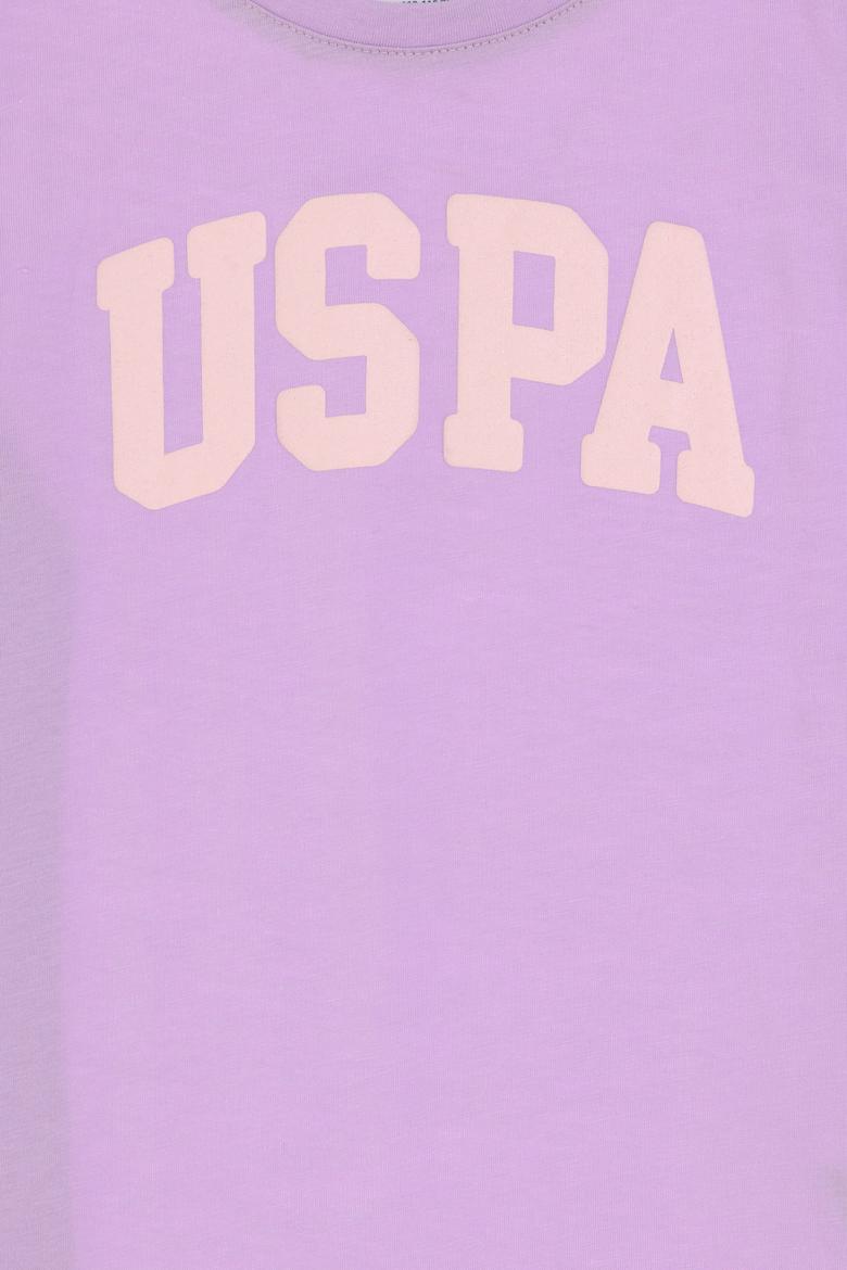 Kız Çocuk Lila Bisiklet Yaka Pamuk Simli Uspa Baskılı Basic Tişört - 50306042065