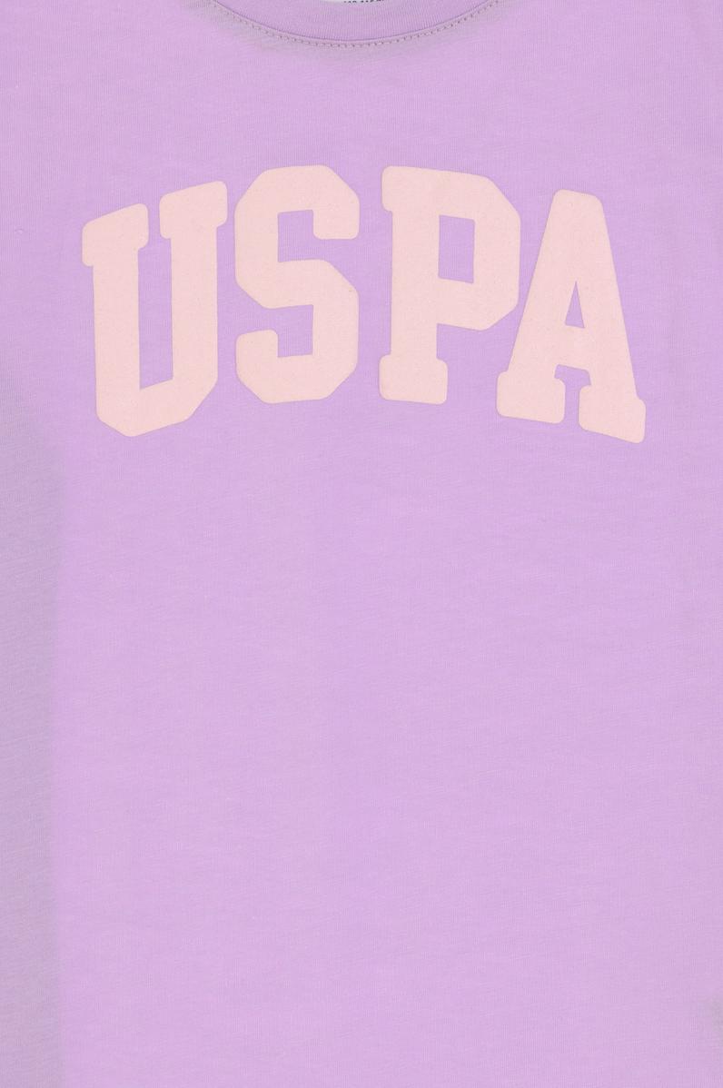 Kız Çocuk Lila Bisiklet Yaka Pamuk Simli Uspa Baskılı Basic Tişört