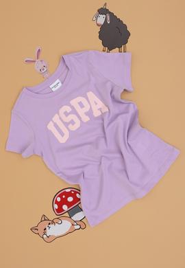 Kız Çocuk Lila Bisiklet Yaka Pamuk Simli Uspa Baskılı Basic Tişört - 50306042065