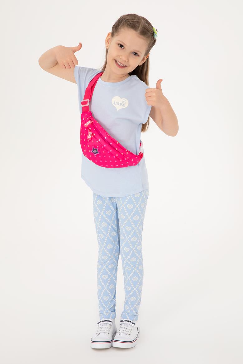 Kız Çocuk Açık Mavi Kalp Desenli İnterlok Eşofman Altı
