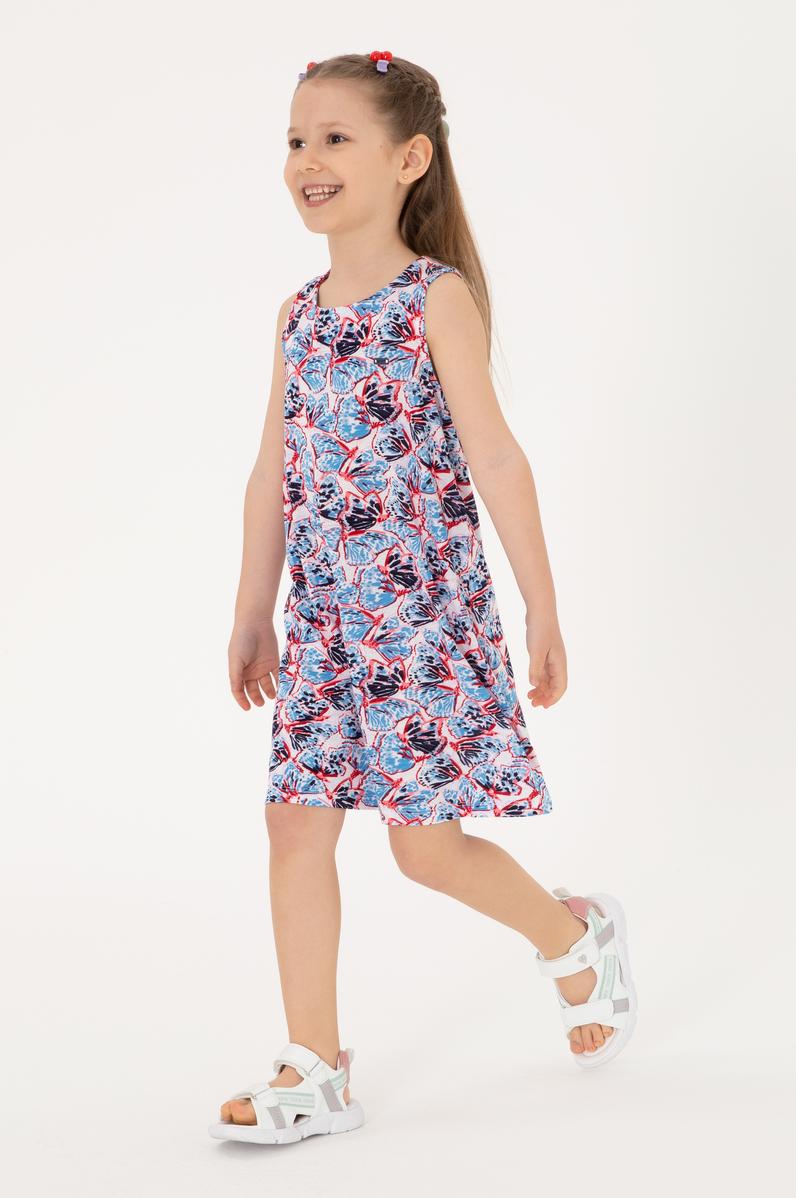 Kız Çocuk Lacivert Kolsuz Kelebek Desenli Örme Elbise