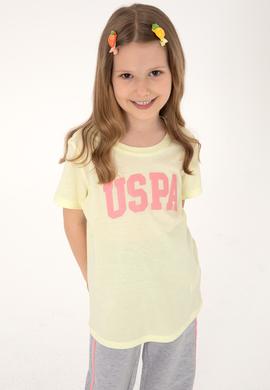 Kız Çocuk Limon Bisiklet Yaka Pamuk Simli Uspa Baskılı Basic Tişört - 50306042103