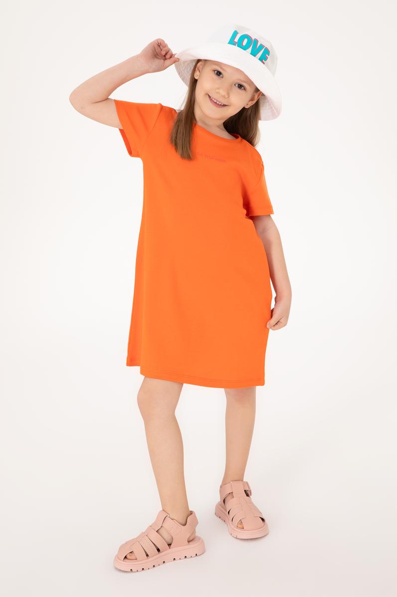 Kız Çocuk Nar Çiçeği Bisiklet Yaka Kısa Kol İnterlok Basic Örme Elbise