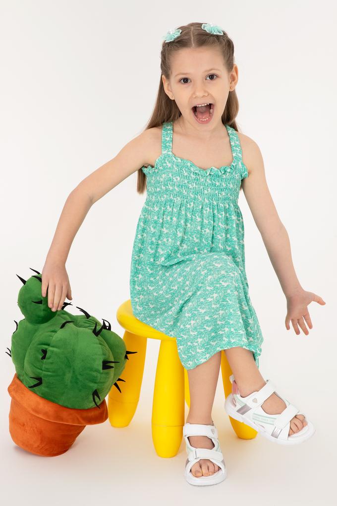 Kız Çocuk Mint Askılı Krep Kumaş Örme Elbise