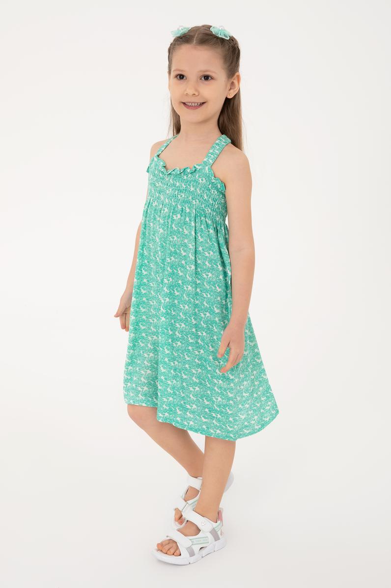 Kız Çocuk Mint Askılı Krep Kumaş Örme Elbise