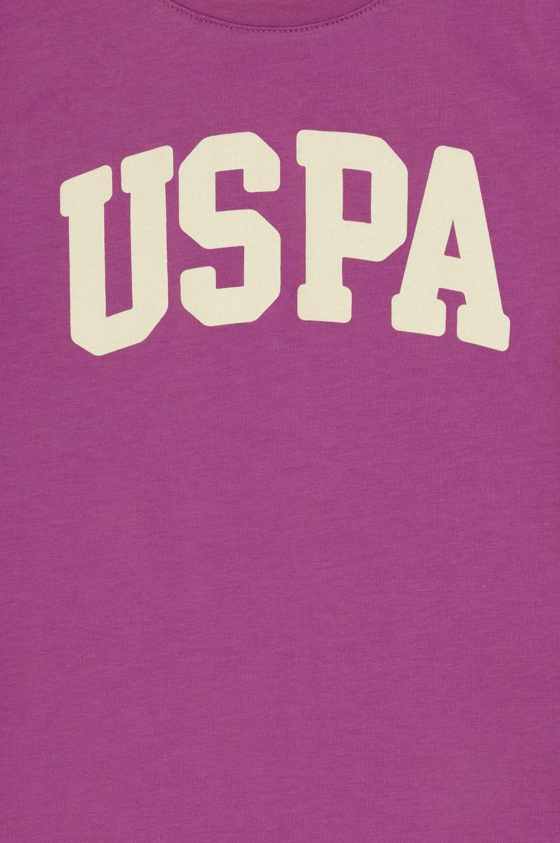 Kız Çocuk Menekşe Bisiklet Yaka Uspa Baskılı Pamuk Tişört