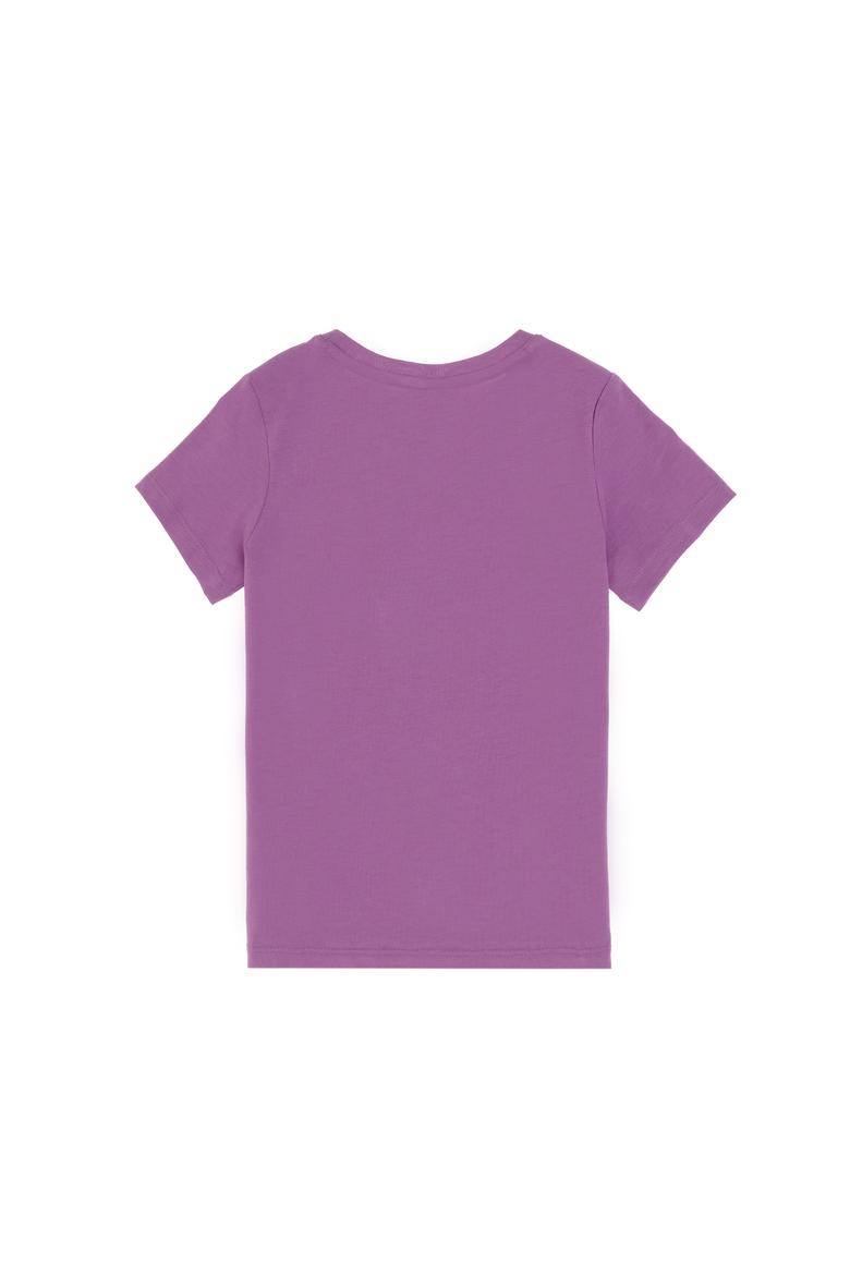 Kız Çocuk Menekşe Bisiklet Yaka Uspa Baskılı Pamuk Tişört - 50306042116