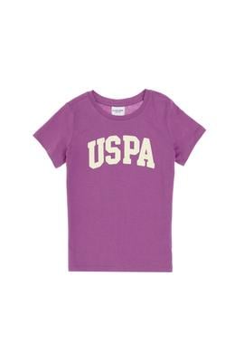 Kız Çocuk Menekşe Bisiklet Yaka Uspa Baskılı Pamuk Tişört - 50306042116