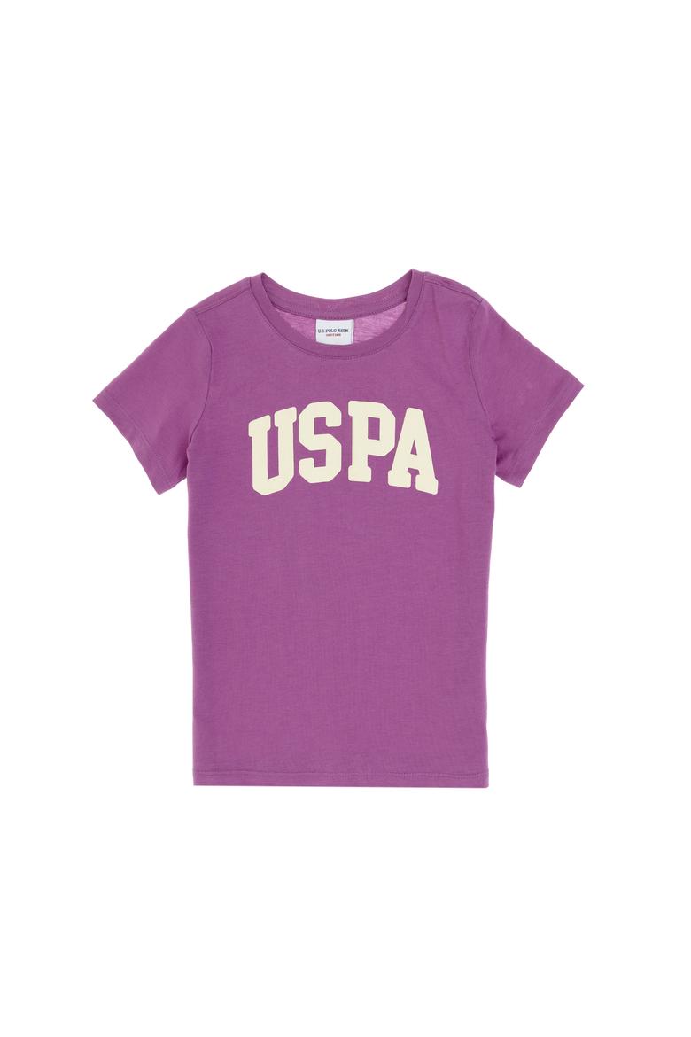 Kız Çocuk Menekşe Bisiklet Yaka Uspa Baskılı Pamuk Tişört - 50306042116