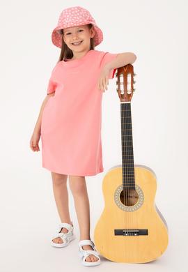 Kız Çocuk Pembe Bisiklet Yaka Kısa Kol İnterlok Basic Örme Elbise - 50306277012