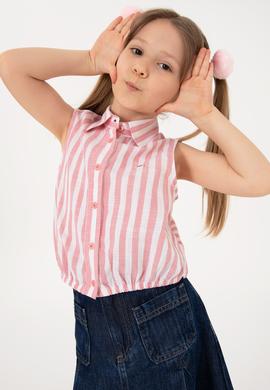 Kız Çocuk Pembe Çizgili Kolsuz Gömlek - 50306618001