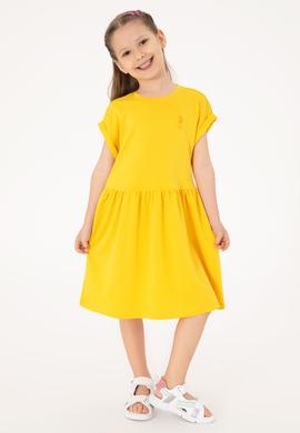 Kız Çocuk Sarı Bisiklet Yaka A-Form Modal Örme Elbise - 50306259014