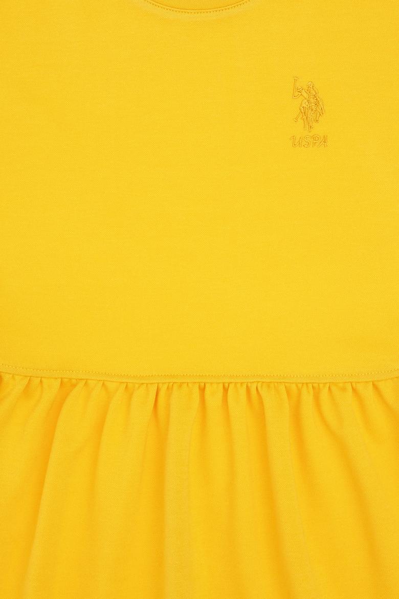 Kız Çocuk Sarı Bisiklet Yaka A-Form Modal Örme Elbise - 50306259014