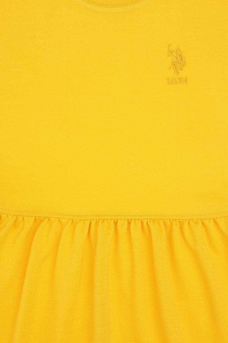 Kız Çocuk Sarı Bisiklet Yaka A-Form Modal Örme Elbise