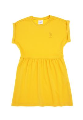 Kız Çocuk Sarı Bisiklet Yaka A-Form Modal Örme Elbise - 50306259014