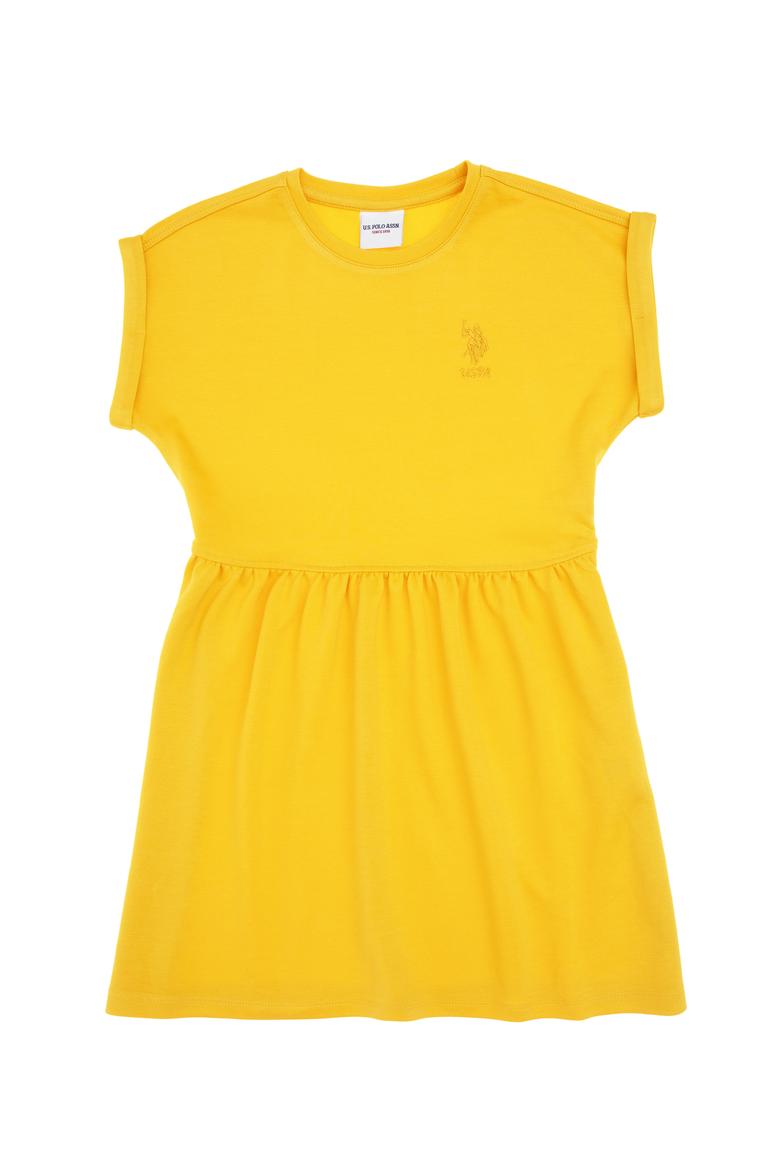 Kız Çocuk Sarı Bisiklet Yaka A-Form Modal Örme Elbise - 50306259014