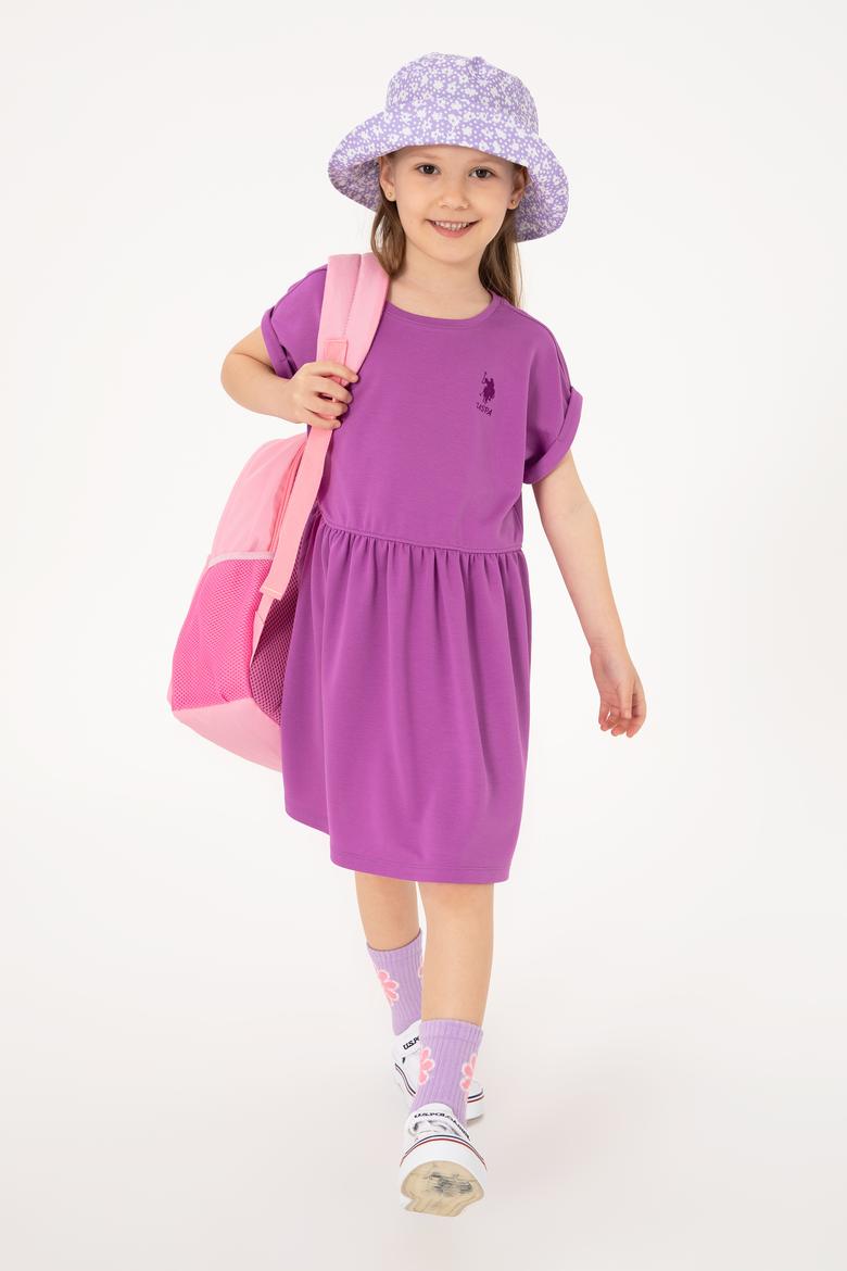 Kız Çocuk Menekşe Bisiklet Yaka A-Form Modal Örme Elbise