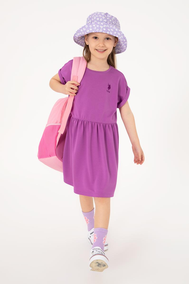 Kız Çocuk Menekşe Bisiklet Yaka A-Form Modal Örme Elbise