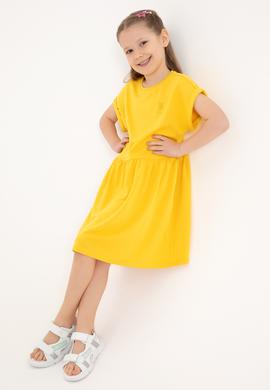 Kız Çocuk Sarı Bisiklet Yaka A-Form Modal Örme Elbise - 50306259014