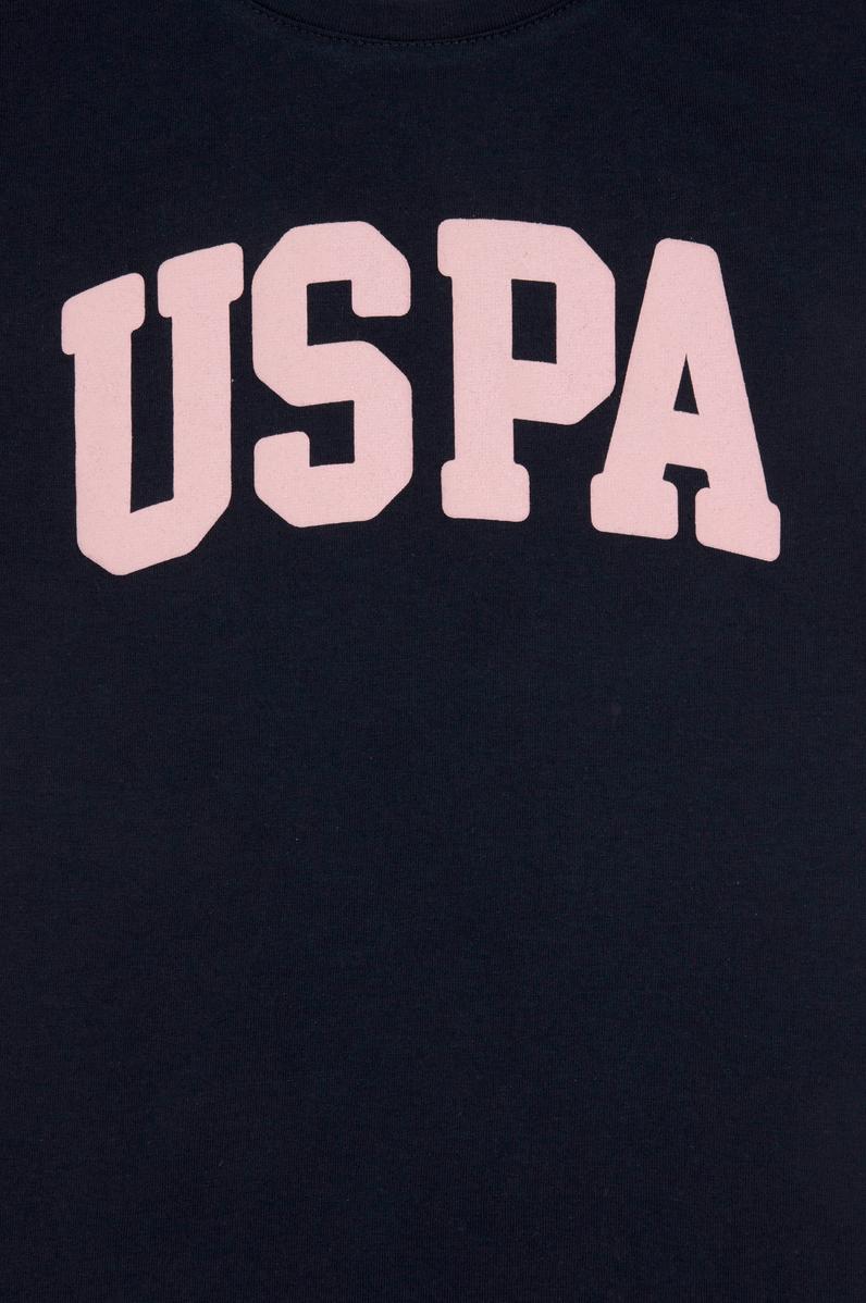 Kız Çocuk Lacivert Bisiklet Yaka Pamuk Simli Uspa Baskılı Basic Tişört