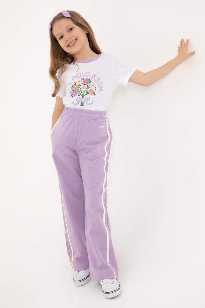 Kız Çocuk Lila Loose Fit Kenar Biyeli Eşofman Altı