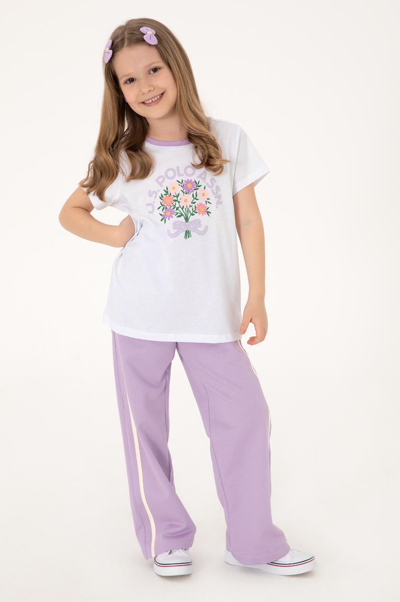 Kız Çocuk Lila Loose Fit Kenar Biyeli Eşofman Altı