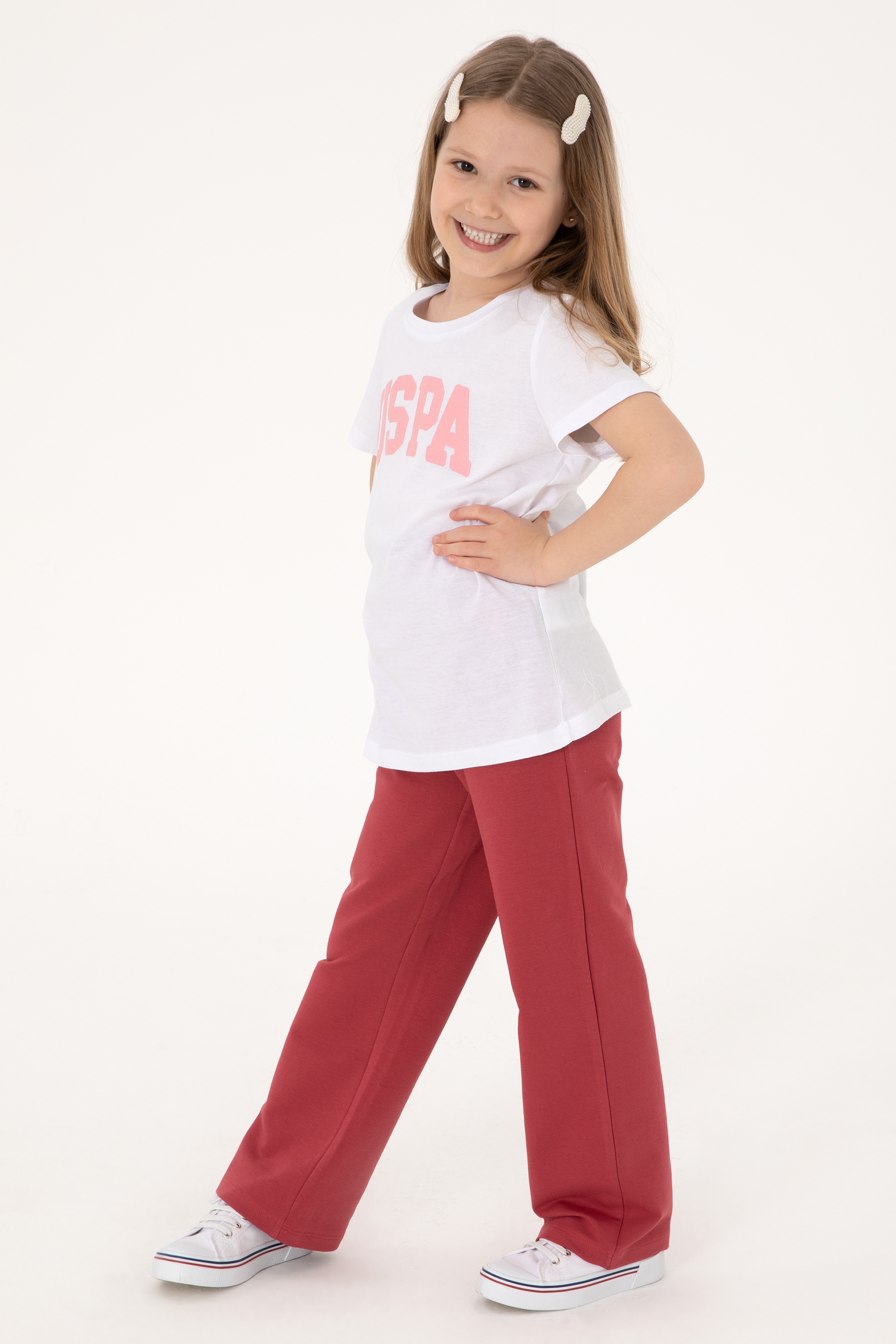 Kız Çocuk Vişne Loose Fit İki İplik Eşofman Altı
