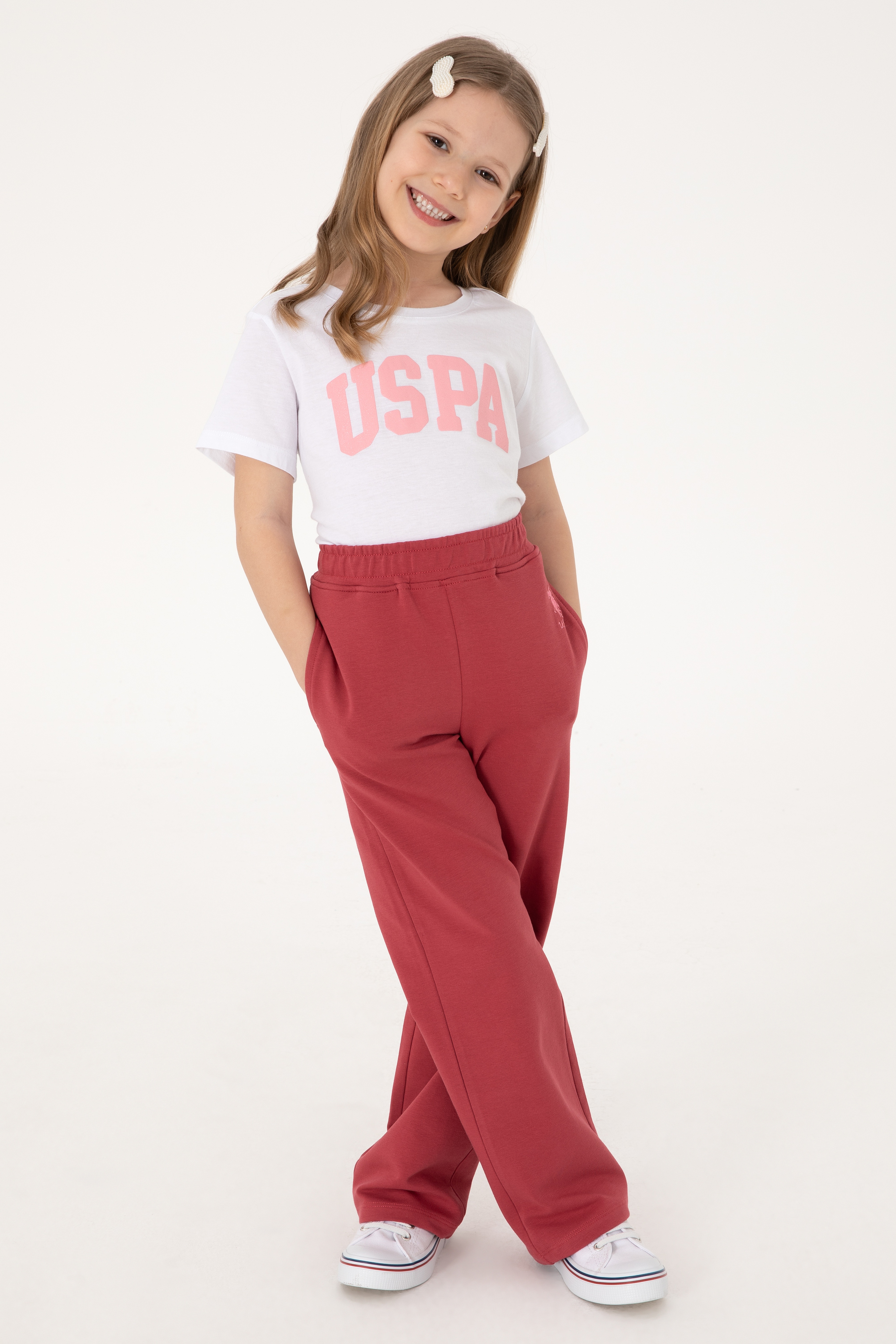 Kız Çocuk Vişne Loose Fit İki İplik Eşofman Altı - Image 1