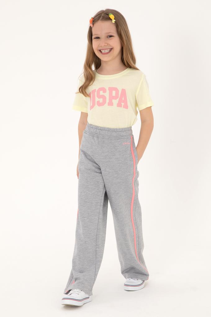 Kız Çocuk Gri Melanj Loose Fit Kenar Biyeli Eşofman Altı